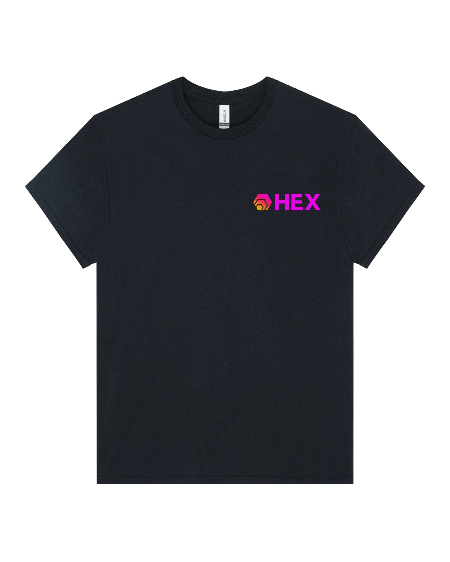 Black t-shirt with 'HEX' logo on a white background