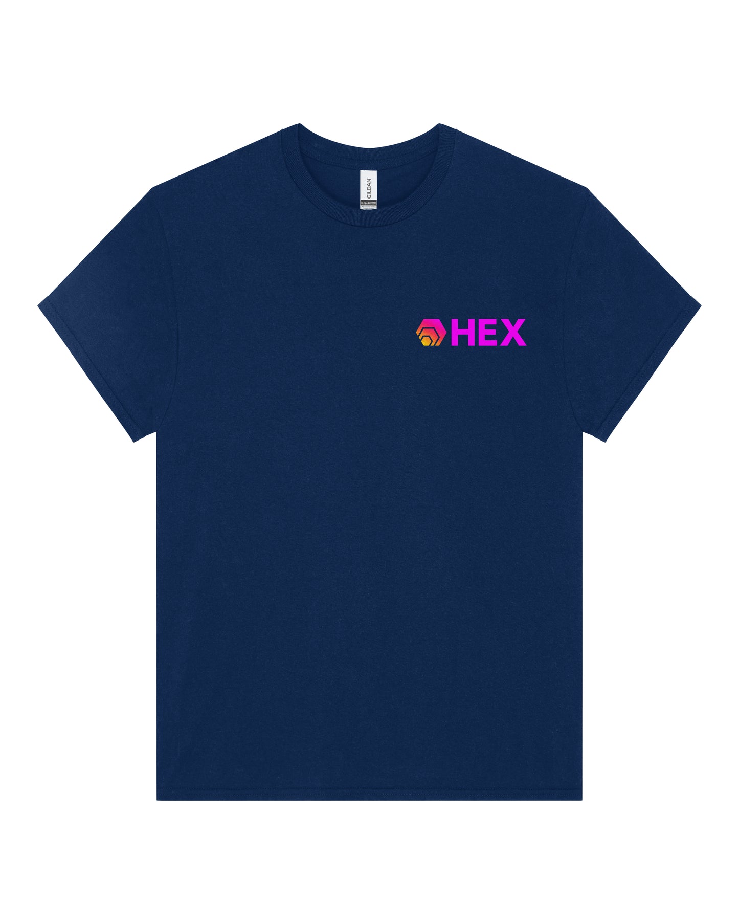 Navy blue t-shirt with 'HEX' logo on a white background